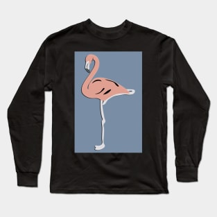 Pink Flamingo on Blue Long Sleeve T-Shirt